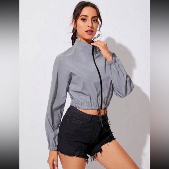 Zip up Drawstring Hem Reflective Jacket Size Large - Picture 10 of 12